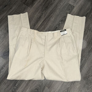 Stacy Lewis 50x36 Oat Light Tan Pants Linen Blend Slacks Pleated Front NWT